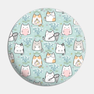 Seamless Pattern plant butterflies Cute Kawaii Cats Pin