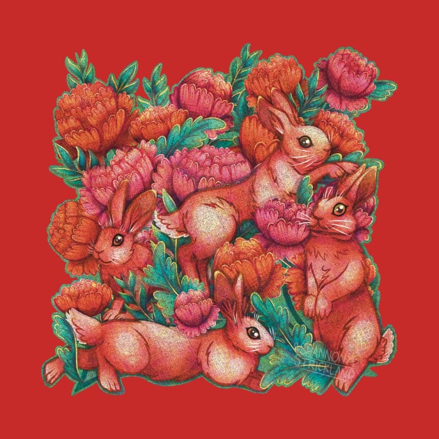 Year of the Rabbit - Lucky Rabbits & Peonies - Lunar New Year 2023 by silveryweb