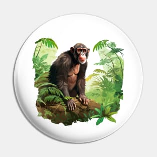 Cute Chimpanzee In Jungle Pin