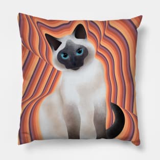 Siamese cat with a firey background Pillow