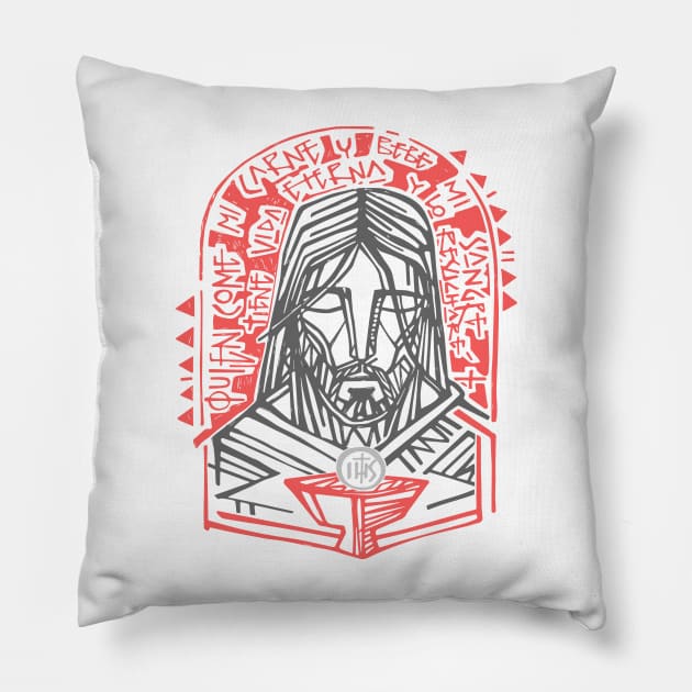 Jesus Christ Face and Eucharist symbol Pillow by bernardojbp