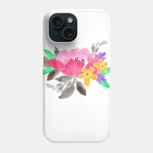 Pink green watercolor flower design Phone Case