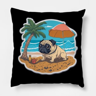 Pug on vacation Pillow