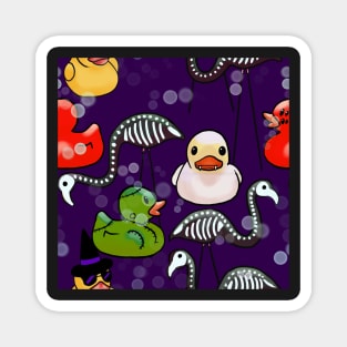 Spooky Halloween Ducks and Pink Flamingo Skeletons Magnet