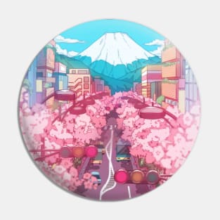 The Japanese Mount Fuji view and the pink spring in the city (soft colors) Pin