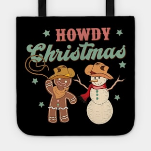 Howdy Christmas Retro Groovy Cowboy Snowman Western Funny Tote