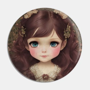 Cute Adorable Vintage Style Chibi Kawaii Girl Art Pin