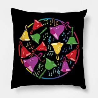 Handbell Melody of Colors: A Circle of Bells And Music Notes Pillow