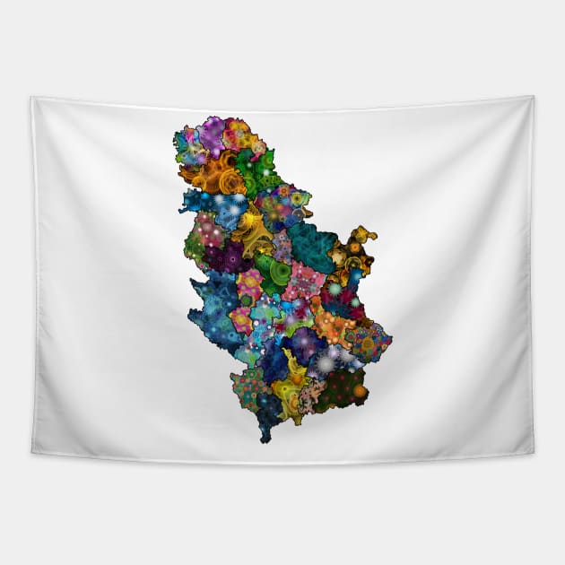 Spirograph Patterned Serbia Administrative Divisions Map Tapestry by RachelEDesigns