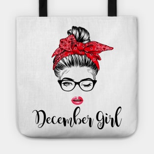 December Girl Woman Face Lady Face with Wink Eyes Birthday Gift Tote