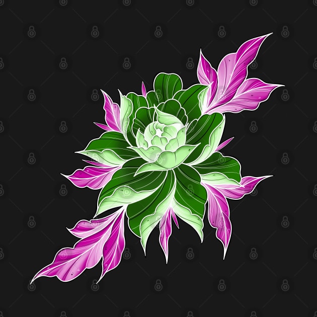 The Green Neon Peony by Print Art Station