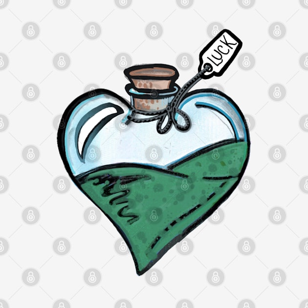 Good Luck Potion - green liquid in a heart bottle by Tenpmcreations