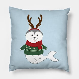 Happy Pet Mermaid in Ugly Christmas Sweaters Pillow