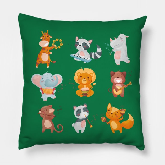 animals playing music Pillow by Mako Design 