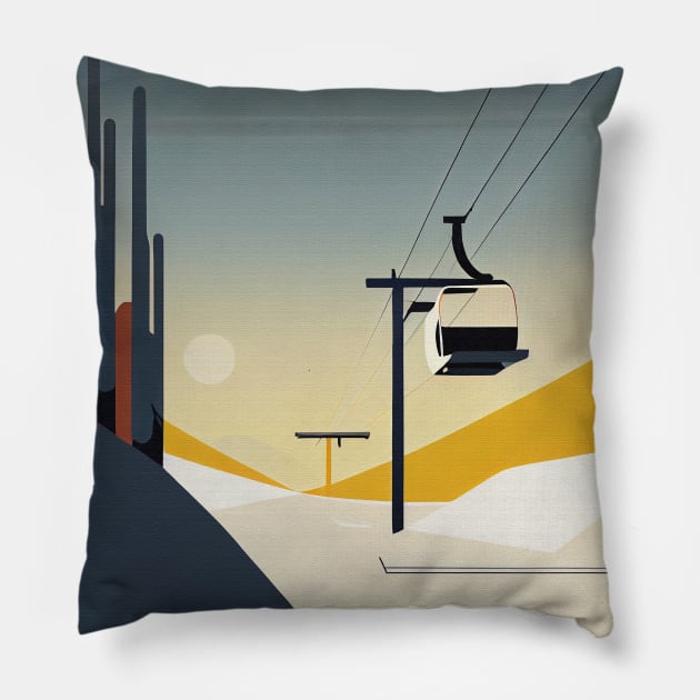 Retro Mountain Ski Gondola illustration Pillow by Danielleroyer