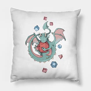 Dice goblin with dice (but dragon, adorable teal) Pillow