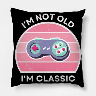 I'm not old, I'm Classic | Game Controller | Retro Hardware | Vintage Sunset | Gamer girl, '80s '90s Video Gaming Pillow