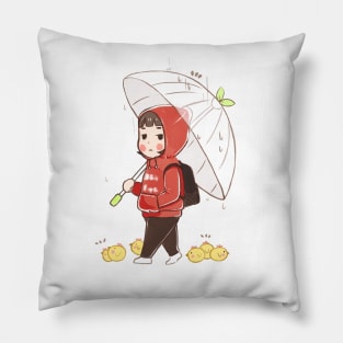 Girl in Red Hoodie Pillow