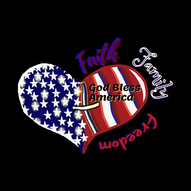 Patriotic American Flag Heart Faith Family Freedom by MNDMERCH