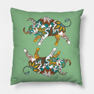 Paisley Oxen (Green Palette) Pillow