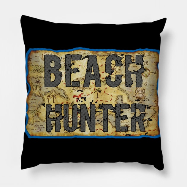 Metal detecting beach Hunter treasure map Pillow by Coreoceanart