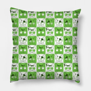 Frenchies with Glasses Pattern Green Pillow