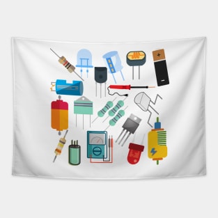 Electronics components collage art Tapestry