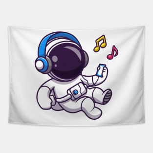 Astronaut Listening Music With Headphone Cartoon Tapestry