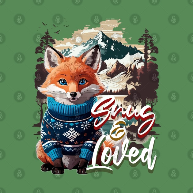 Christmas Fox Wearing Xmas Sweater Snug & Loved Funny Fox by alcoshirts