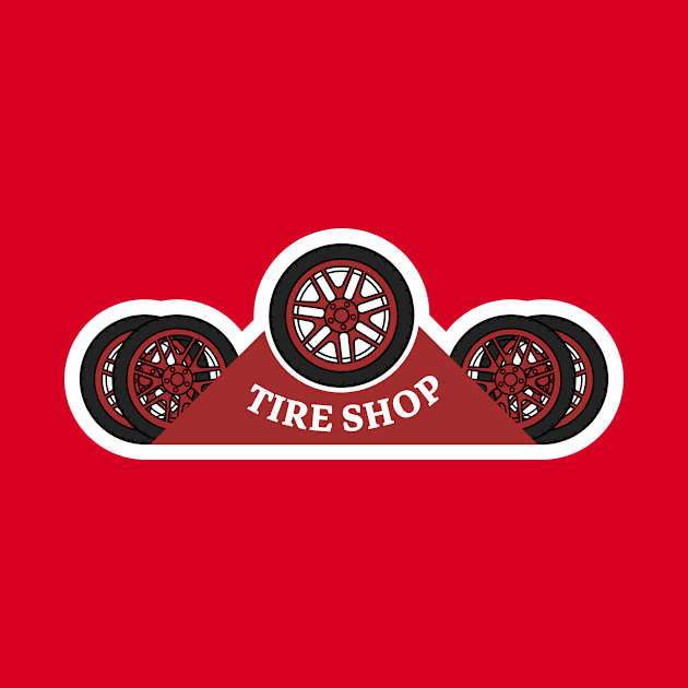 Set of tire shop logo design. Wheel repair service template. Vintage style emblems and badges retro illustration. by AlviStudio