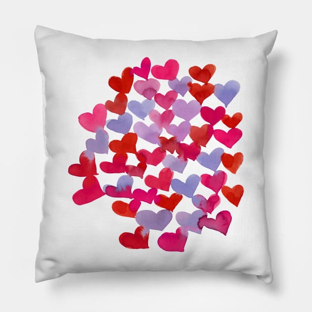 Watercolor melting hearts - purple and viva magenta Pillow by wackapacka