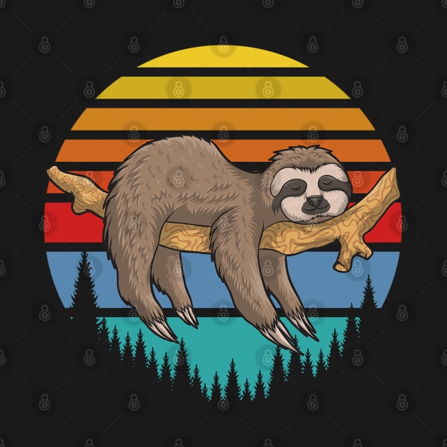 Retro Sunset Sleeping Sloth by puffstuff