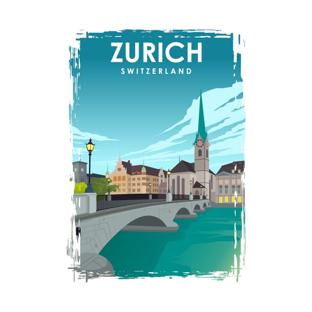 Zurich Vintage Minimal Travel Poster by jornvanhezik