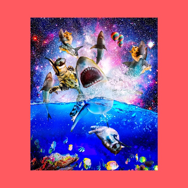 Rainbow Galaxy Cat Riding Shark In Space by Random Galaxy