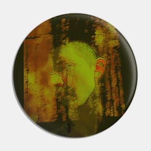 Portrait, digital collage and special processing. Masterpiece. Man looking to car window, reflection. Autumn. Dim, yellow, orange. Pin