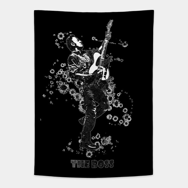 Bruce Springsteen The Boss Watercolor Splatter Black and White 08 Tapestry by SPJE Illustration Photography