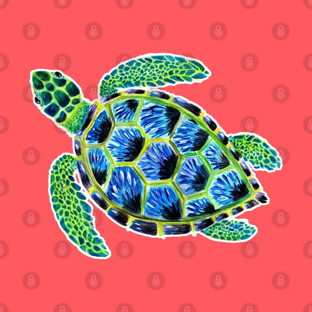 Psychedelic Green Sea Turtle Painting by narwhalwall