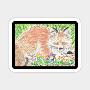 Cute  fox in the  flowers Magnet