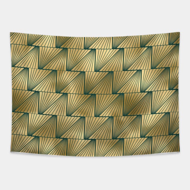 Teal and Gold Vintage Art Deco Lined Diamond Pattern Tapestry by podartist