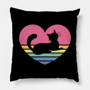 Retro Vintage Sunset Rainbow Heart Cat Pillow