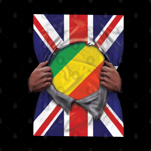 Republic Of The Congo Flag Great Britain Flag Ripped - Gift for Congon From Republic Of The Congo by Country Flags