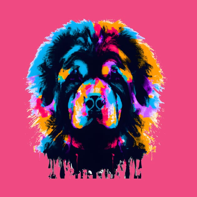 Fluffy Tibetan Mastiff Dog Colorful Ink Drip Art by Furrban