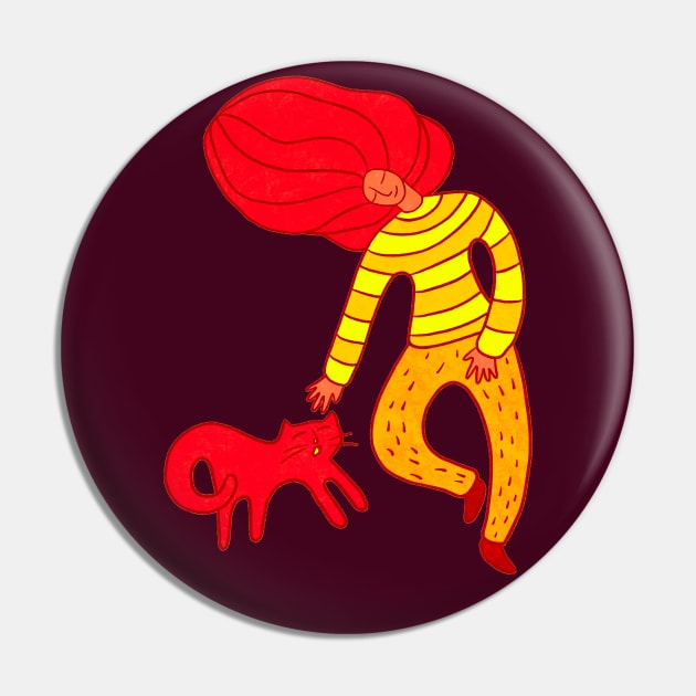 Cool girl with red hair android cat walking, version 3 Pin by iulistration