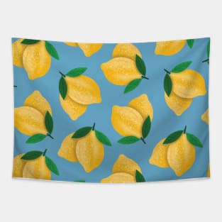 Lemon Pattern Blue Background Tapestry