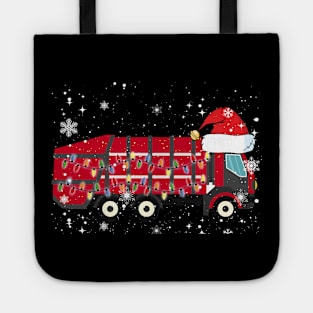 Garbage Truck Shirt Christmas Santa Hat Themed Tote