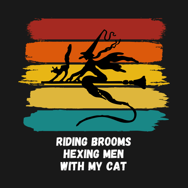 Sunset Witch Riding Brooms Hexing Men with My Cat by nathalieaynie