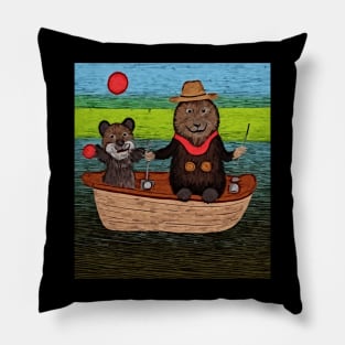 watercolor groundhog fishing with teddy bear Pillow