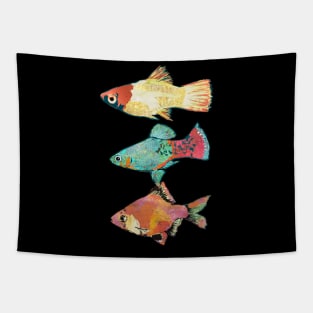 Three Fish- 2 Platty and 1Tiger Barb- The fish trio Tapestry