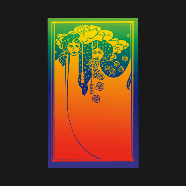 Art Nouveau Ladies (orange on blue/green) by Soth Studio