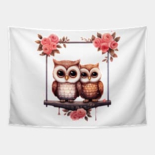 Valentine Owl Couple On Swing Tapestry